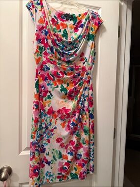 Ralph Lauren Multicolor Floral Cowl Neck Dress - White Base